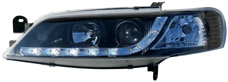 OPEL VECTRA B 99-02 R8 STYLE LED HEADLIGHTS BLACK V1