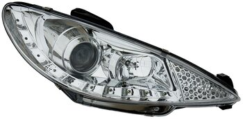 PEUGEOT 206 02+ R8 STYLE LED HEADLIGHTS CHROME V1