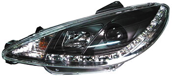 PEUGEOT 206 99-02 R8 STYLE LED HEADLIGHTS BLACK V1