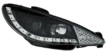 PEUGEOT 206 99-02 R8 STYLE LED HEADLIGHTS BLACK V2