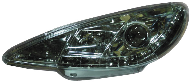 PEUGEOT 206 99-02 R8 STYLE LED HEADLIGHTS CHROME V1