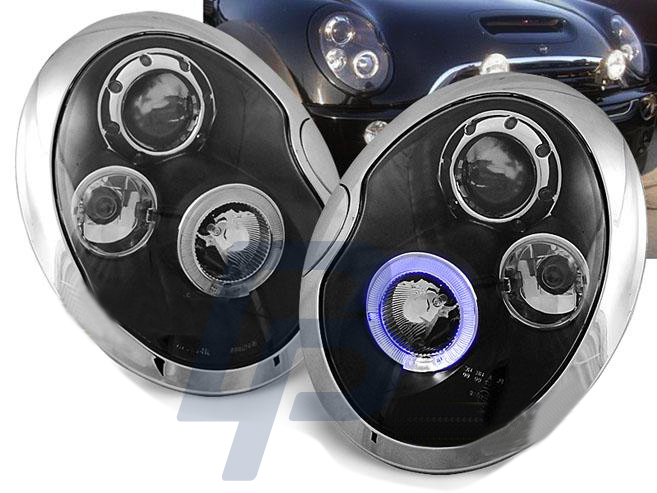 HEADLIGHTS BMW MINI (COOPER) 05.01-10.06 ANGEL EYES BLACK - 2