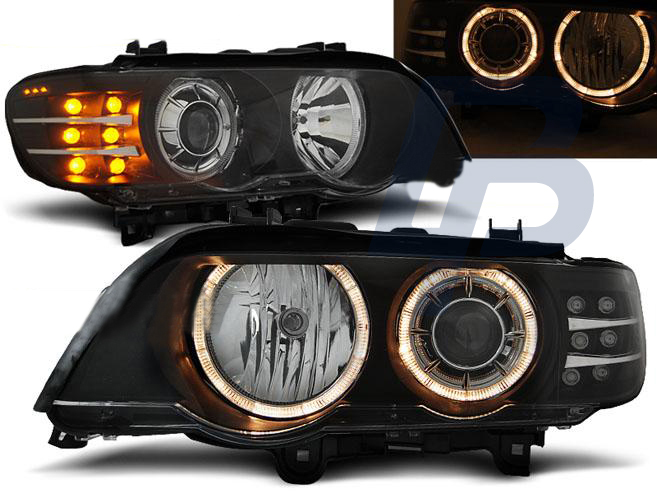 HEADLIGHTS BMW X5 E53 09.99-10.03 ANGEL EYES BLACK LED INDICATOR XENON - 2