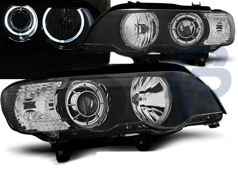 HEADLIGHTS BMW X5 E53 09.99-10.03 LED ANGEL EYES BLACK - 3