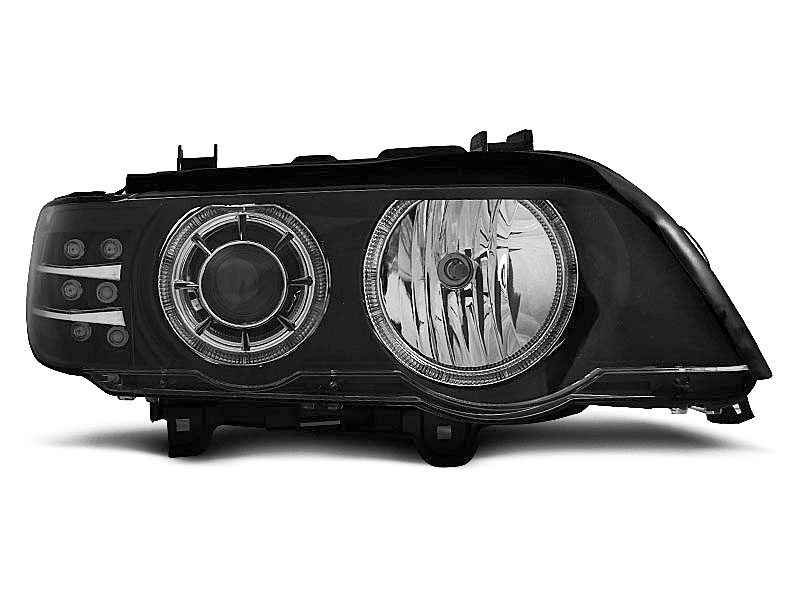 HEADLIGHTS BMW X5 E53 09.99-10.03 ANGEL EYES BLACK LED INDICATOR