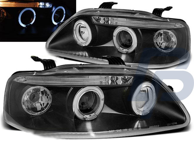 HEADLIGHTS CHEVROLET AVEO 03-06 ANGEL EYES BLACK - 3