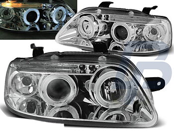 STRÅLKASTARE CHEVROLET AVEO 03-06 ANGEL EYES KROMADE