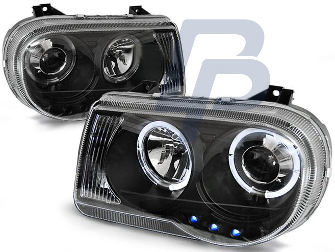 HEADLIGHTS CHRYSLER 300C 05-10 ANGEL EYES BLACK - 2