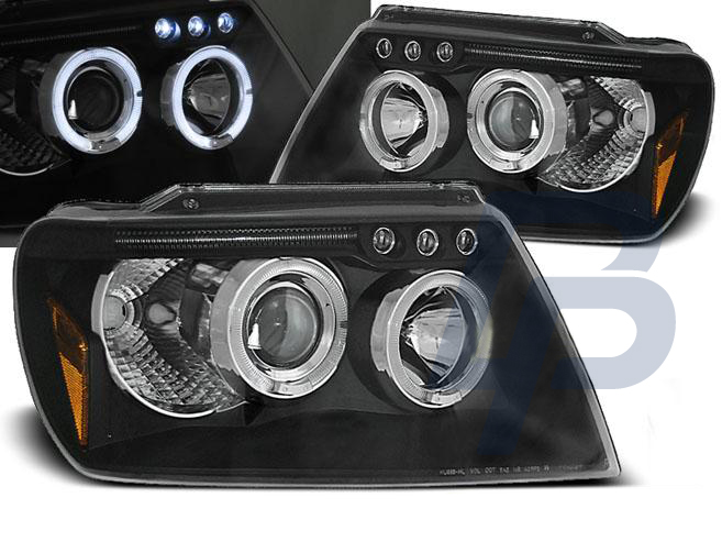 HEADLIGHTS CHRYSLER JEEP GRAND CHEROKEE 99-05.05 ANGEL EYES BLACK - 2