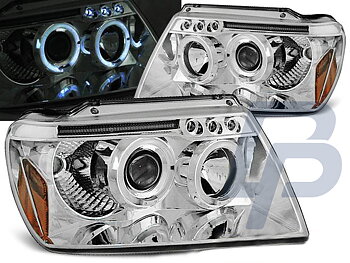 HEADLIGHTS CHRYSLER JEEP GRAND CHEROKEE 99-05.05 ANGEL EYES CHROME