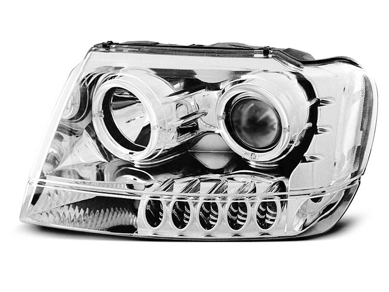 HEADLIGHTS CHRYSLER JEEP GRAND CHEROKEE 99-05.05 ANGEL EYES CHROME