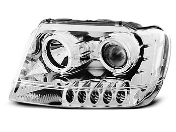 HEADLIGHTS CHRYSLER JEEP GRAND CHEROKEE 99-05.05 ANGEL EYES CHROME