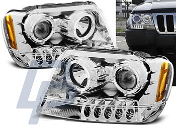 HEADLIGHTS CHRYSLER JEEP GRAND CHEROKEE 99-05.05 ANGEL EYES CHROME