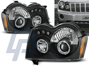 HEADLIGHTS CHRYSLER JEEP GRAND CHEROKEE 05-08 ANGEL EYES BLACK