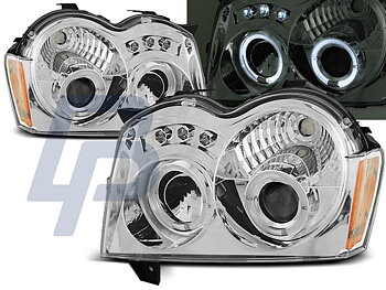 HEADLIGHTS CHRYSLER JEEP GRAND CHEROKEE 05-08 ANGEL EYES CHROME