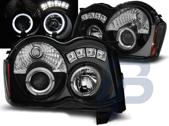 HEADLIGHTS CHRYSLER JEEP GRAND CHEROKEE 08-10 ANGEL EYES BLACK - 2