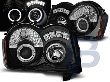 HEADLIGHTS CHRYSLER JEEP GRAND CHEROKEE 08-10 ANGEL EYES BLACK