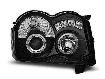 HEADLIGHTS CHRYSLER JEEP GRAND CHEROKEE 08-10 ANGEL EYES BLACK
