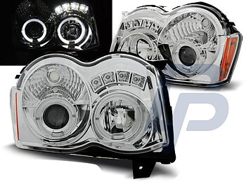 HEADLIGHTS CHRYSLER JEEP GRAND CHEROKEE 08-10 ANGEL EYES CHROME