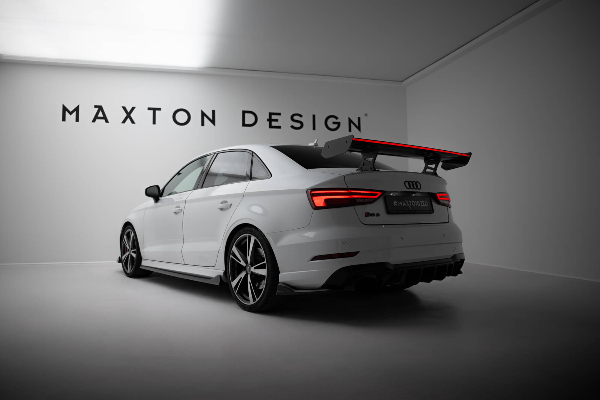 CARBON SPOILER WITH INTERNAL BRACKETS UPRIGHTS + LED SUITABLE FOR AUDI A3 / A3 S-LINE / S3 / RS3 SEDAN 8V / 8V FACELIFT – MAXTON DESIGN - 3