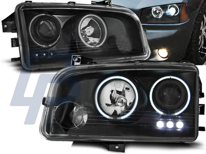 HEADLIGHTS DODGE CHARGER LX 06-10 ANGEL EYES CCFL BLACK - 2