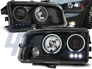 HEADLIGHTS DODGE CHARGER LX 06-10 ANGEL EYES CCFL BLACK