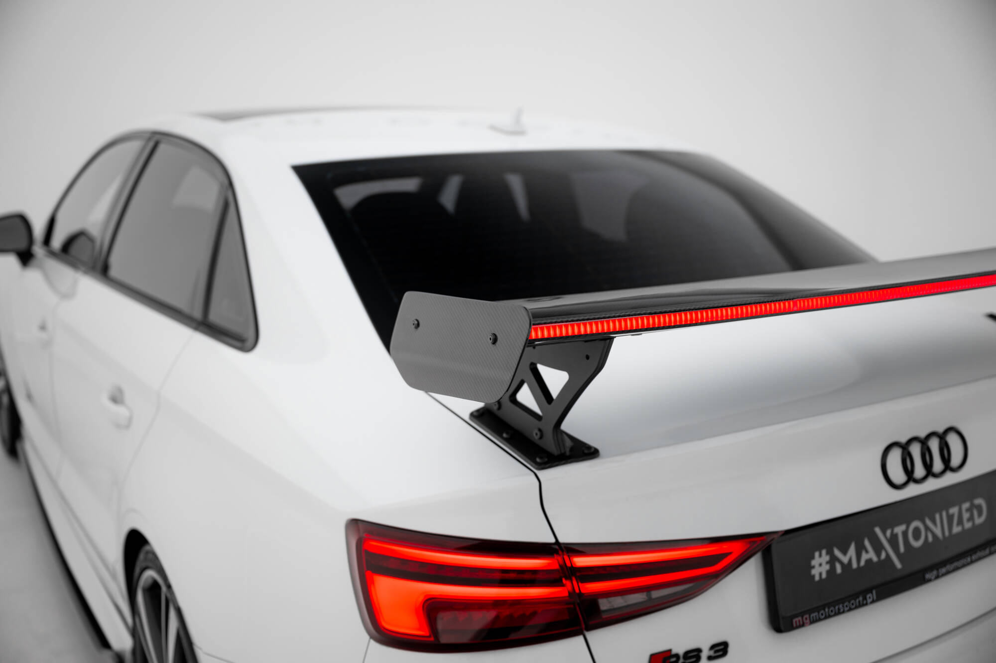 CARBON SPOILER WITH EXTERNAL BRACKETS UPRIGHTS + LED SUITABLE FOR AUDI A3 / A3 S-LINE / S3 / RS3 SEDAN 8V / 8V FACELIFT – MAXTON DESIGN - 9