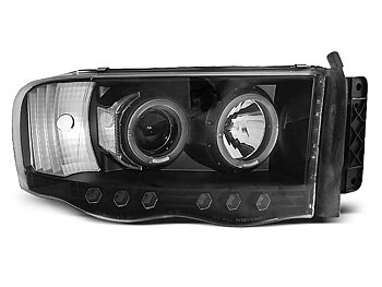 HEADLIGHTS DODGE RAM 02-06 ANGEL EYES BLACK