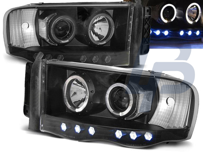 HEADLIGHTS DODGE RAM 02-06 ANGEL EYES BLACK - 2