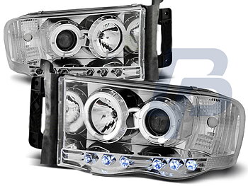 HEADLIGHTS DODGE RAM 02-06 ANGEL EYES CHROME