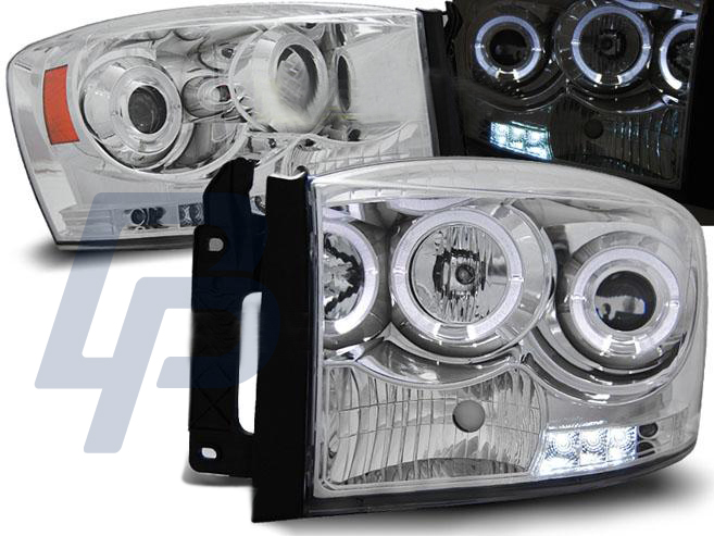 HEADLIGHTS DODGE RAM 06-08 ANGEL EYES CHROME - 2