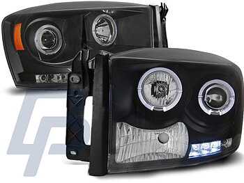 HEADLIGHTS DODGE RAM 06-08 ANGEL EYES BLACK