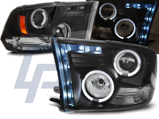 HEADLIGHTS DODGE RAM 09-11 ANGEL EYES BLACK - 2