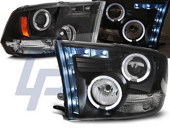 HEADLIGHTS DODGE RAM 09-11 ANGEL EYES BLACK