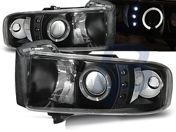 HEADLIGHTS DODGE RAM 94-01 ANGEL EYES BLACK
