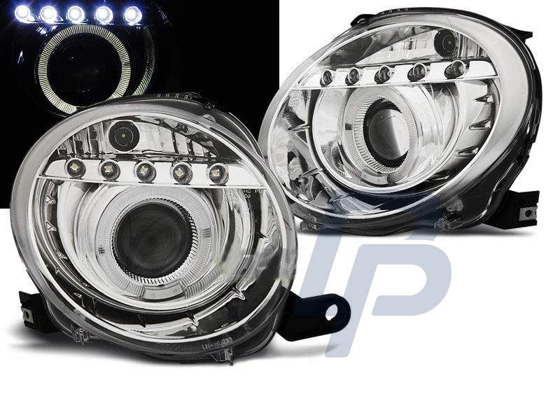 HEADLIGHTS FIAT 500 07- PROJEKTOR CHROME LED - 3