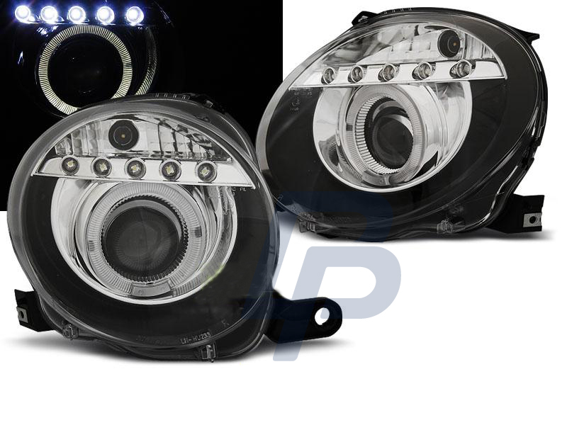HEADLIGHTS FIAT 500 07- PROJEKTOR BLACK LED - 3
