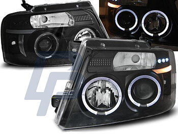 HEADLIGHTS FORD F150 MK 11 04-08 ANGEL EYES BLACK