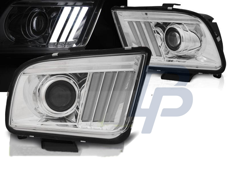 HEADLIGHTS FORD MUSTANG 04-09 TUBE LIGHT CHROME