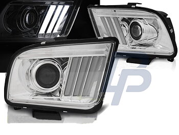 HEADLIGHTS FORD MUSTANG 04-09 TUBE LIGHT CHROME