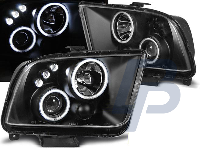 HEADLIGHTS FORD MUSTANG 04-09 ANGEL EYES BLACK - 2