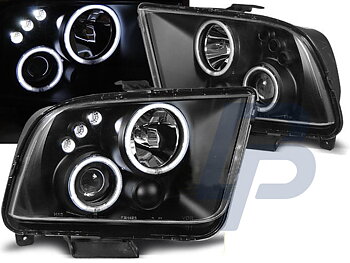 HEADLIGHTS FORD MUSTANG 04-09 ANGEL EYES BLACK