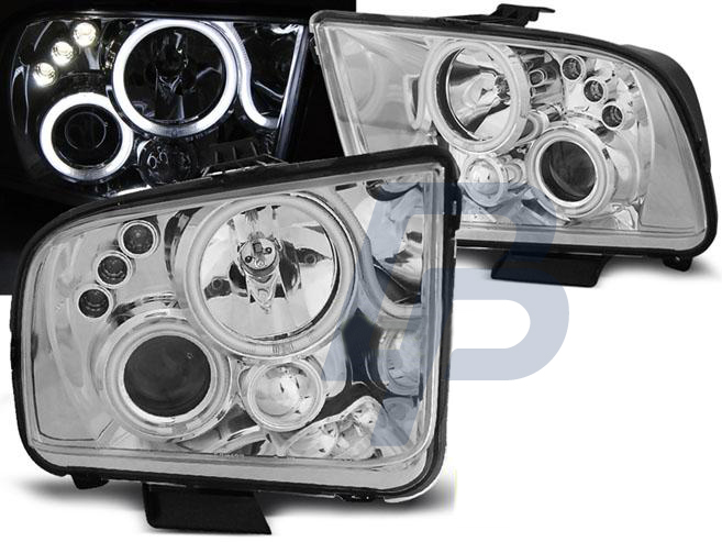 HEADLIGHTS FORD MUSTANG 04-09 ANGEL EYES CHROME - 2
