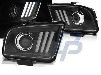 HEADLIGHTS FORD MUSTANG 04-09 TUBE LIGHT BLACK
