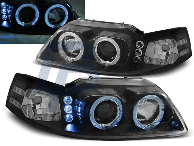 HEADLIGHTS FORD MUSTANG 98-04 ANGEL EYES BLACK - 2