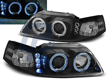 HEADLIGHTS FORD MUSTANG 98-04 ANGEL EYES BLACK