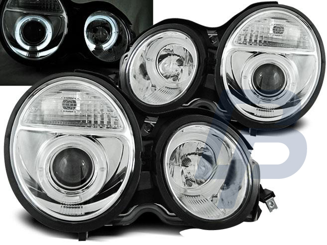 HEADLIGHTS MERCEDES W210 E-CLASS 95-05.99 ANGEL EYES CHROME - 2