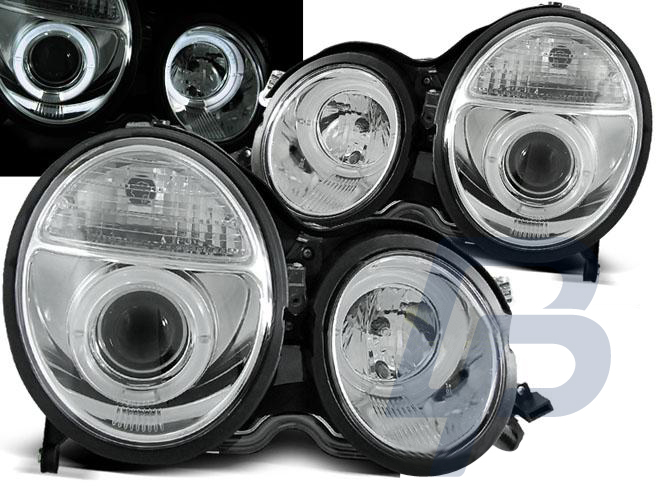 HEADLIGHTS MERCEDES W210 E-CLASS 06.99-02 ANGEL EYES CHROME - 2