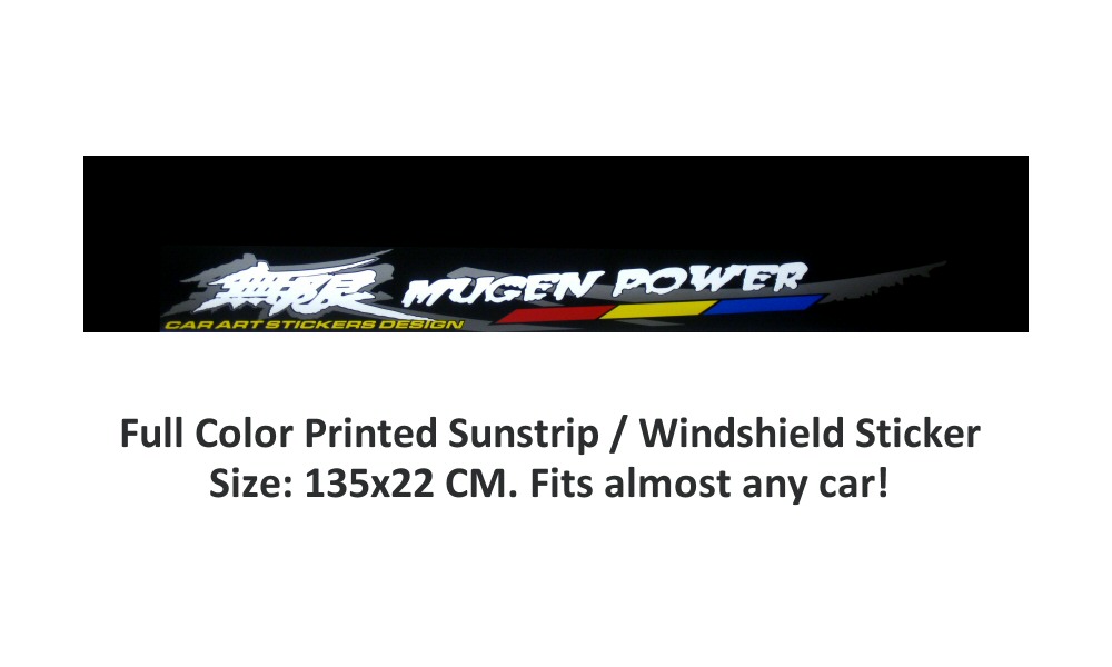 BLACK WINDSHIELD STICKER/SUNSTRIP 135X22CM INCL MUGEN LOGO