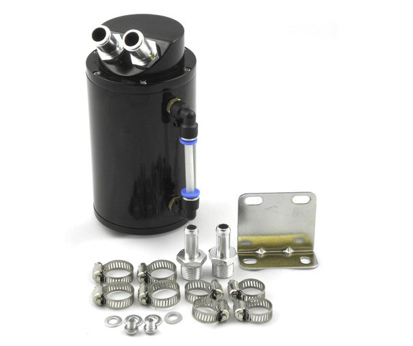 UNIVERSAL OIL CATCH TANK BLACK ROUND + INSTALLATION MATERIAL
